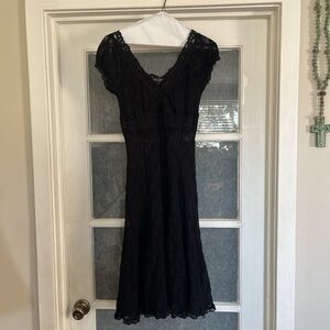Vintage 1990’s Betsey Johnson Black Lace Midi Dress with Cap Sleeves